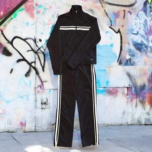 NIKE Vintage Black Track Suit Set With White Stripes: Jacket XS, Pants Small